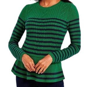 Green and Navy Striped Peplum Women's Sweater - Talbots
